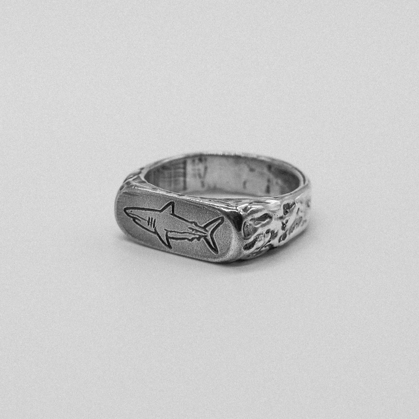 Mens shark ring handcrafted sterling silver