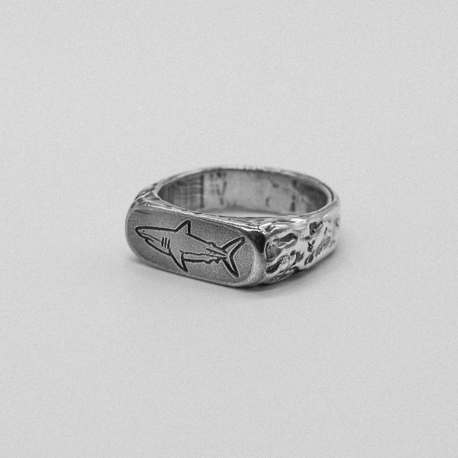 Mens shark ring handcrafted sterling silver