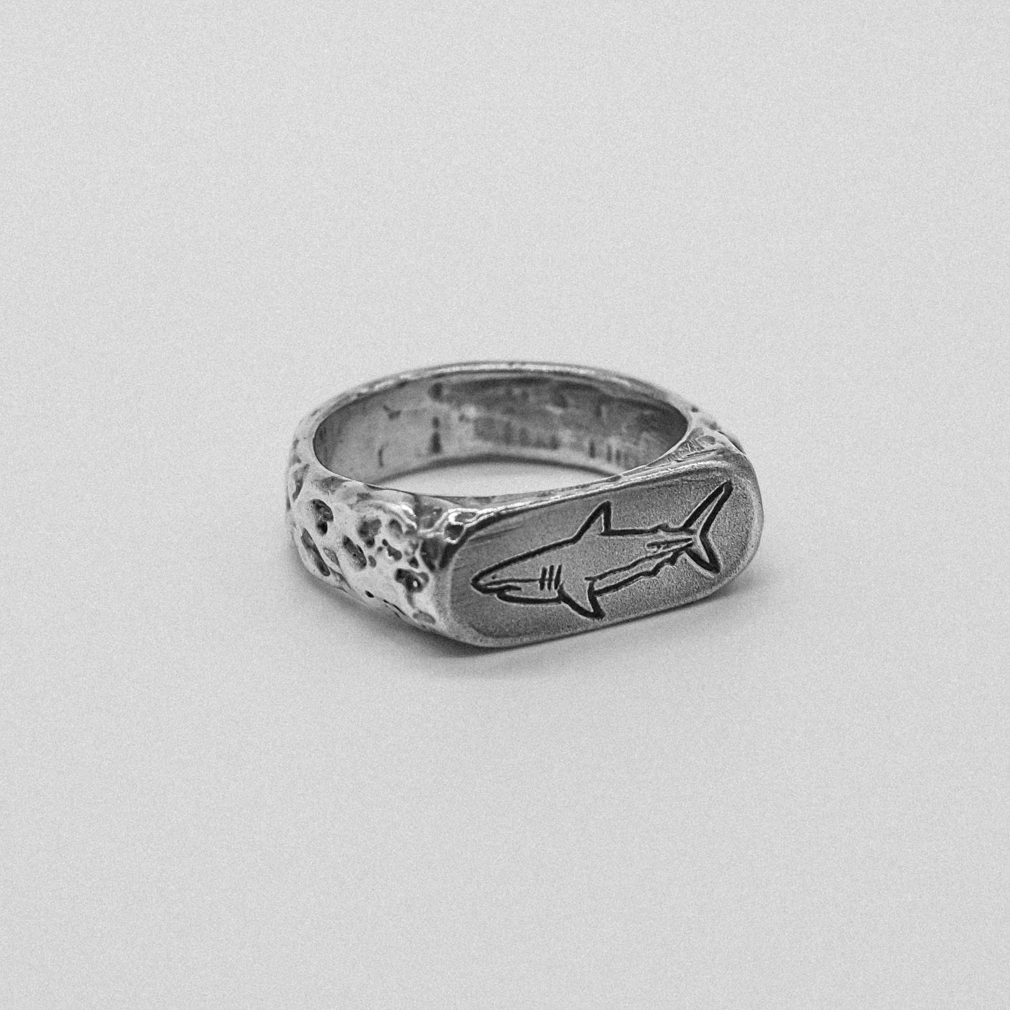 Mens shark ring handcrafted sterling silver