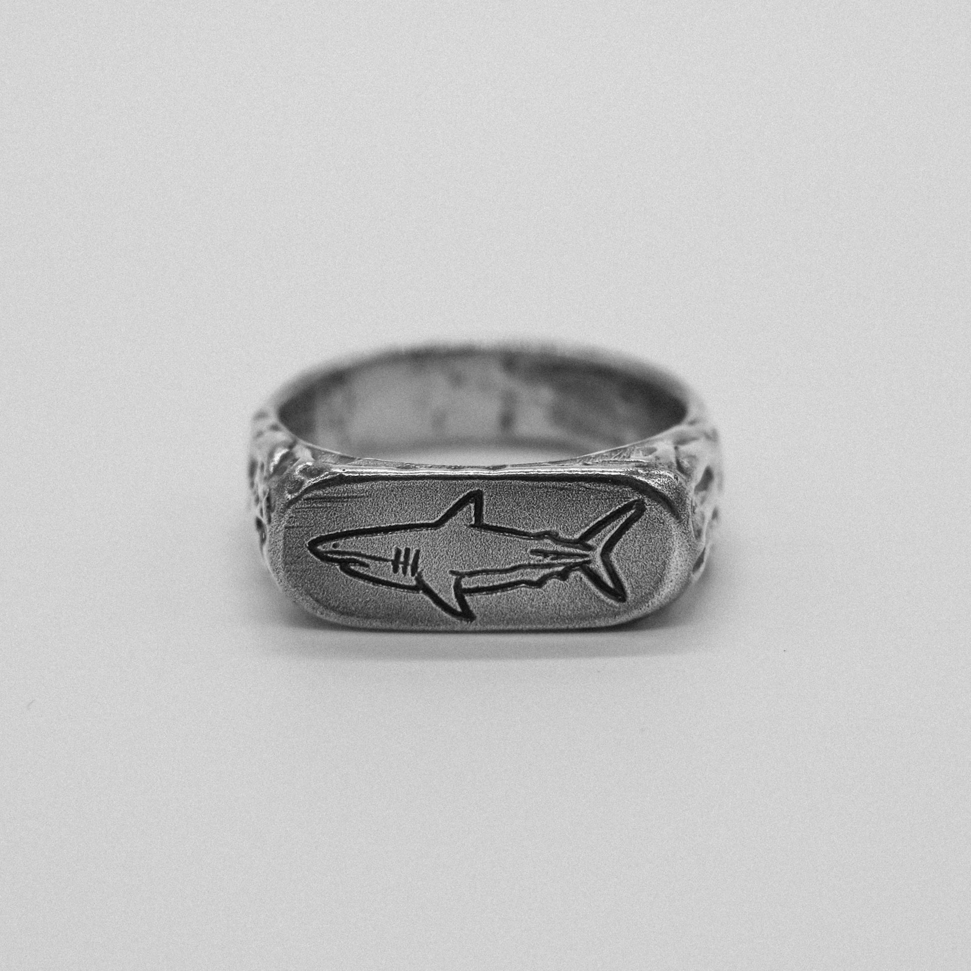 Mens shark ring handcrafted sterling silver